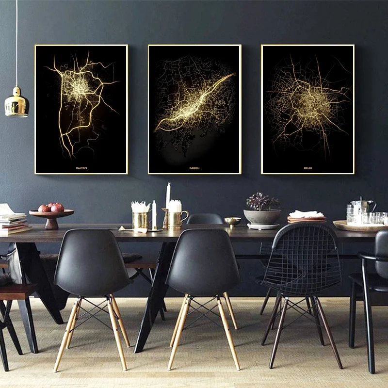 

Dalton,Darien,Delhi,Delray Beach,Denver,City Light Map Poster Canvas Print Wall Art Home Decor