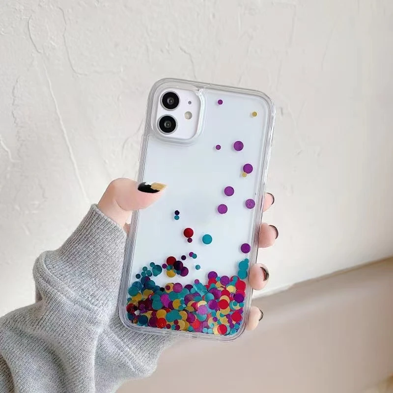 Прозрачный жидкий чехол с блестками для телефона iPhone 15 14 16 Pro Max динамическим