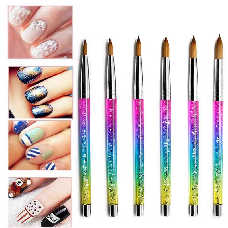 

1Pcs Rainbow Acrylic Nail Brush UV Gel Carving Pen Kolinsky Sable Nail Drawing Professional Nail Tool Manicure Gel Brushes