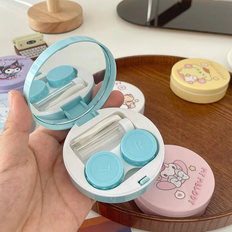 

Контактные линзы Sanrio, аксессуары Hello Kitty, милый мультяшный аниме Kawaii, детская версия с зеркалом-органайзером, игрушка для девочки, подарок