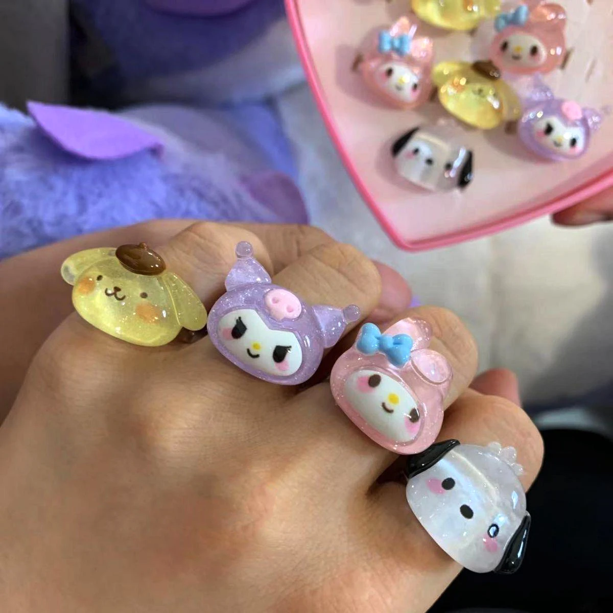 

TAKARA TOMY Sanrio аниме-кольцо Регулируемый Kawaii Hello Kitty Y2K Cinnamoroll My Melody Kuromi Resin Girl's Girl Kids Gift