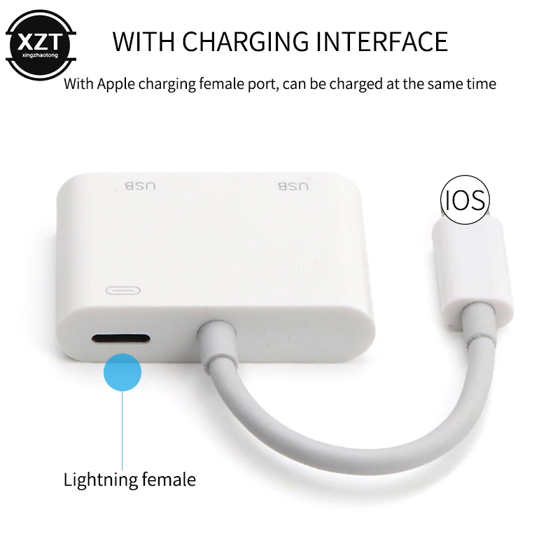 Portable Dual USB Adapter Suitable for Apple Phone OTG Adapter Lightning to Dual USB Converter Supporting High Current USB Drive