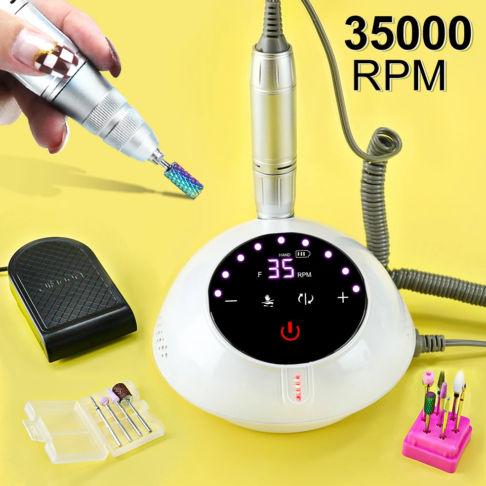 35000RPM Professional Electric Nail Drill Machine With HD LCD Display Rechargeable Nail Drill Milling Machine for Nail Master