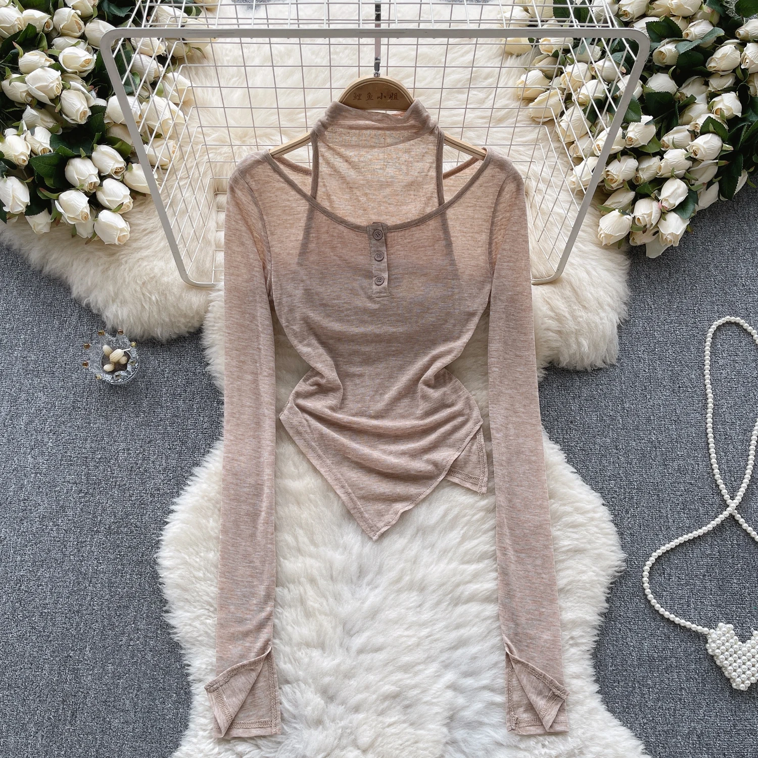 

Chic Long Sleeve Asymmetric Blouse Women Solid Basic Korean Fashion Shirt Crop Top Elegant Sweet Femme Clothing