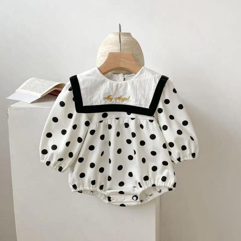 

Детский хлопковый комбинезон в горошек, с длинным рукавом и матросским воротником