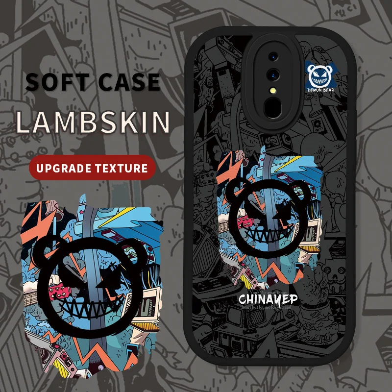 

Doodle Devil Lambskin Leather Case for OPPO F 11 2019 A96 China A9 x Reno 2 Z 4 5 6 7 8 K Pro Find X3 Lite Oneplus N20 Silicon