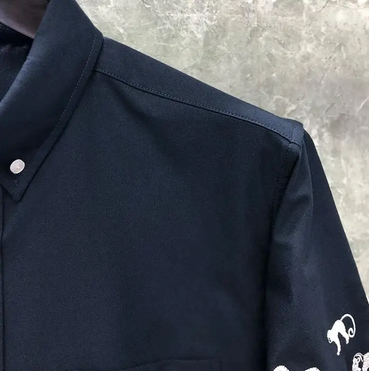 TB Oversized Shirt Polo Puppy Embroidery Collar V-neck Formal Half Sleeve Work Man Street Autumn 2022 New Oxford Men's Clothes