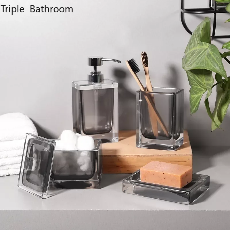 

Light Luxury Resin Bathroom Toiletry Set Mouth Cup Liquid Soap Bottle Soap Dish Cotton Swab Box Tools Restroom Accessories