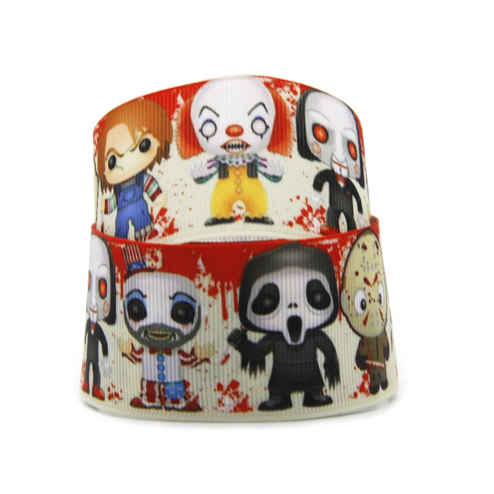 Ленты в рубчик с принтом ужасов на Хэллоуин для украшения свадебной вечеринки 5