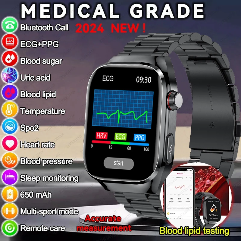 2024 Новые умные часы с мочевой кислотой и липидом крови электрокардиограмма сахар