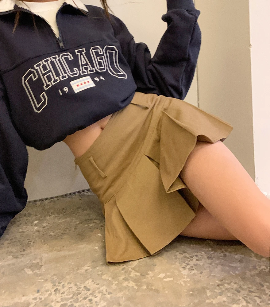 

Summer Women's Skirt Korean Fashion Solid Color Pleated Sexy Twill Mini Female Clothing Houthion