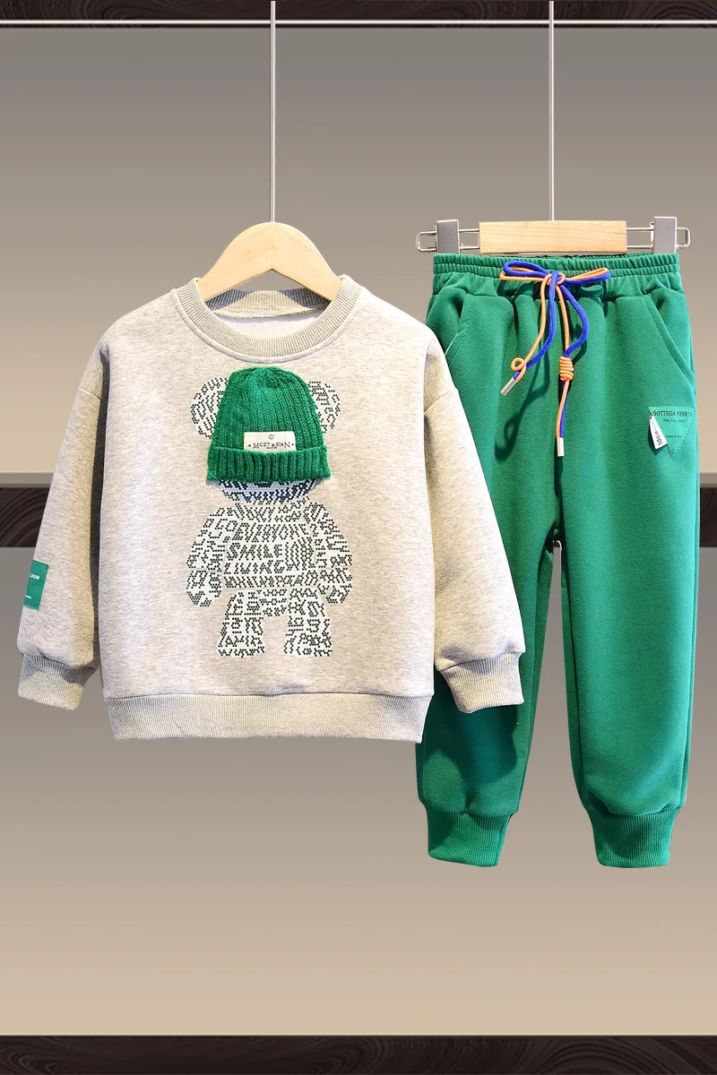 2023 Children's Clothing boys and girls spring suits children's spring and autumn cotton sweater two-piece set