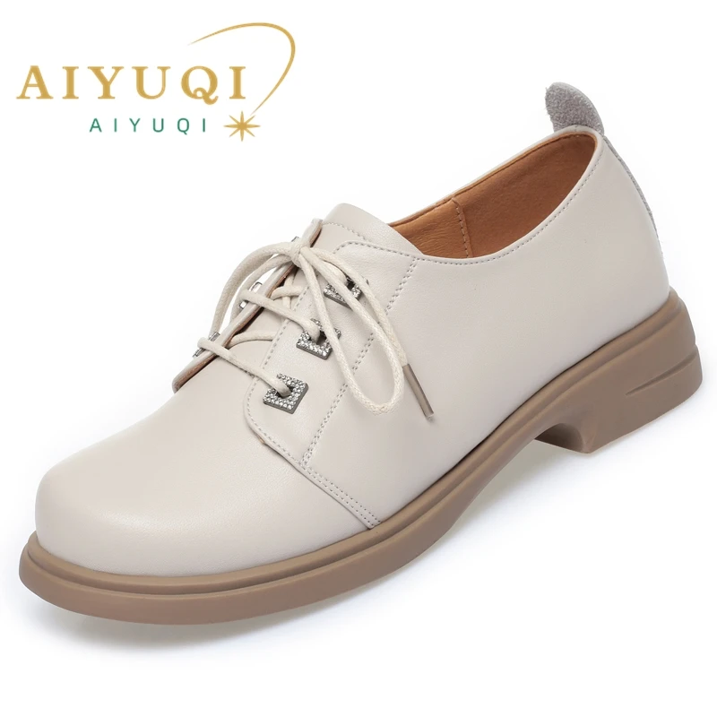 AIYUQI Women Loafers Autumn 2023 New Lace-up Genuine Leather Women Shoes Non-slip Casual British Style Women's Shoes