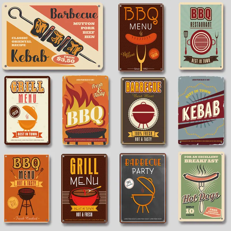 

Barbecue Tin Sign Plaque Accessories for Wall Decoration Iron Crafts Wall Plaque Decor For Shop Hotel