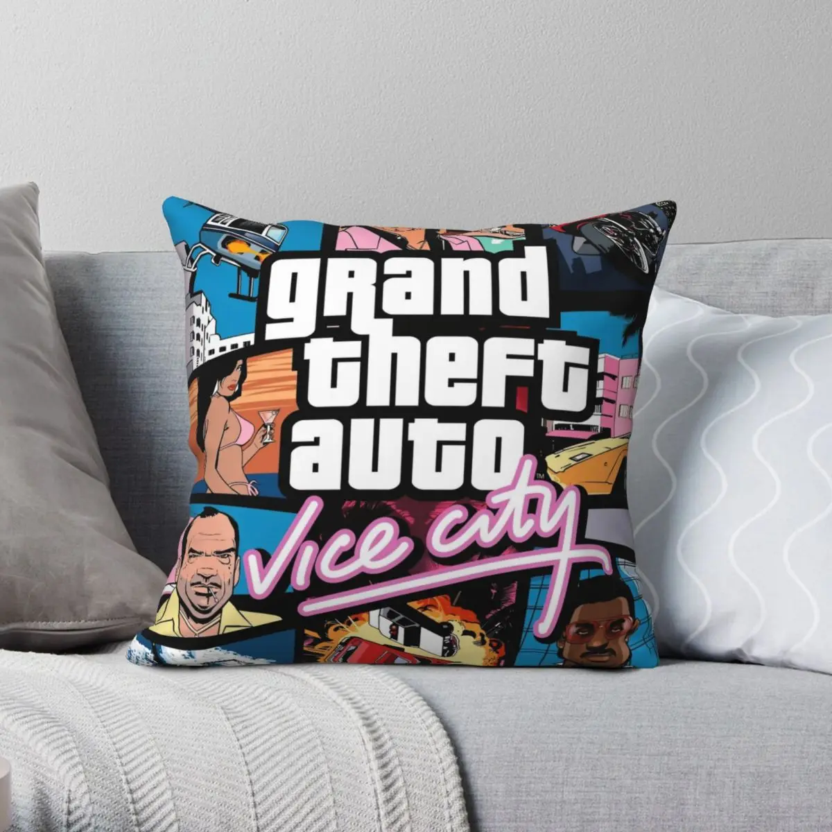 

Gta Vice City Square Pillowcase Polyester Linen Velvet Pattern Zip Decor Pillow Case Bed Cushion Cover