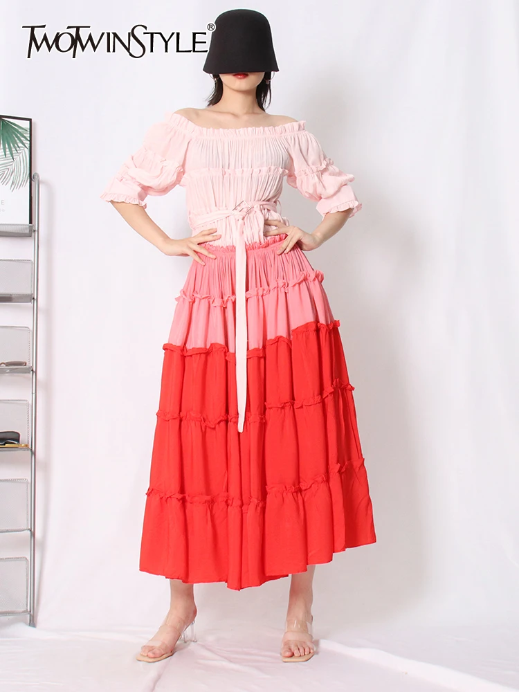 

Женское платье-миди TWOTWINSTYLE, разноцветное свободное платье с коротким рукавом и вырезом лодочкой, с высокой талией, лето 2019