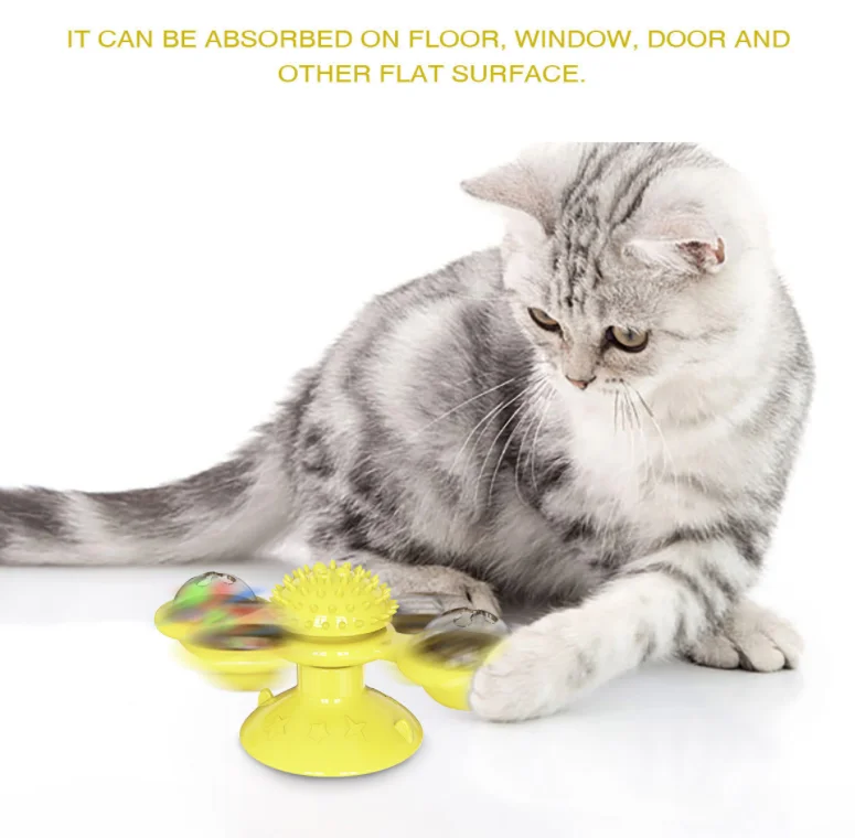 

Drop Ship Cat Windmill Toy Rotatable Cat Toys With Catnip LED Ball Teeth Cleaning Pet Products Interactive Pet Toys