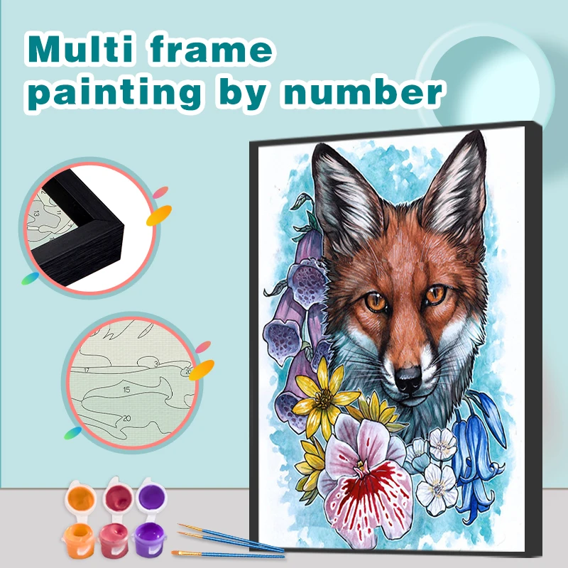 

GATYZTORY Раскраска по номерам, лиса, животные, картина по номерам, мульти алюминиевая рамка, ручная роспись, искусство