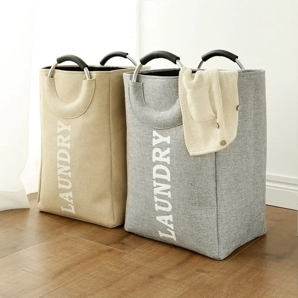 

75L Aluminum Handle Portable Washing Bin Folding Clothes Bag Bathroom Large Capacity Laundry Basket Linen Storage Bag with Ring