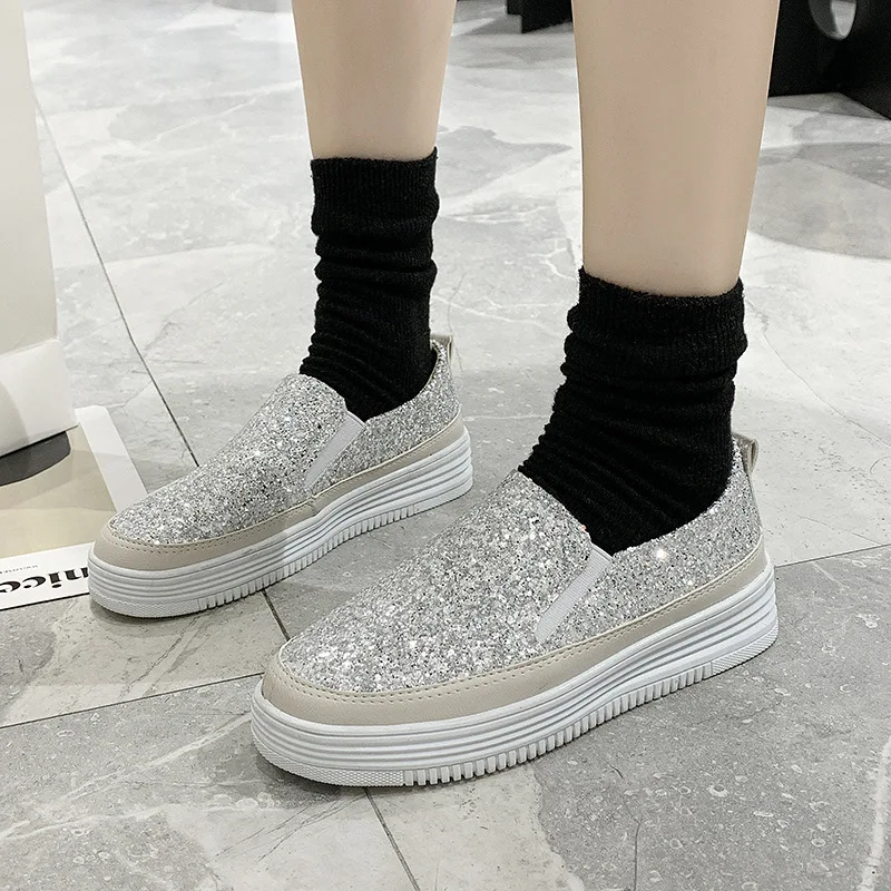 

Woman Vulcanize Shoes Shoes for Girls Bling Sewing Platform Loafers Slip on Sewing Shallow Fashion Casual Shoes Ladies Footwear