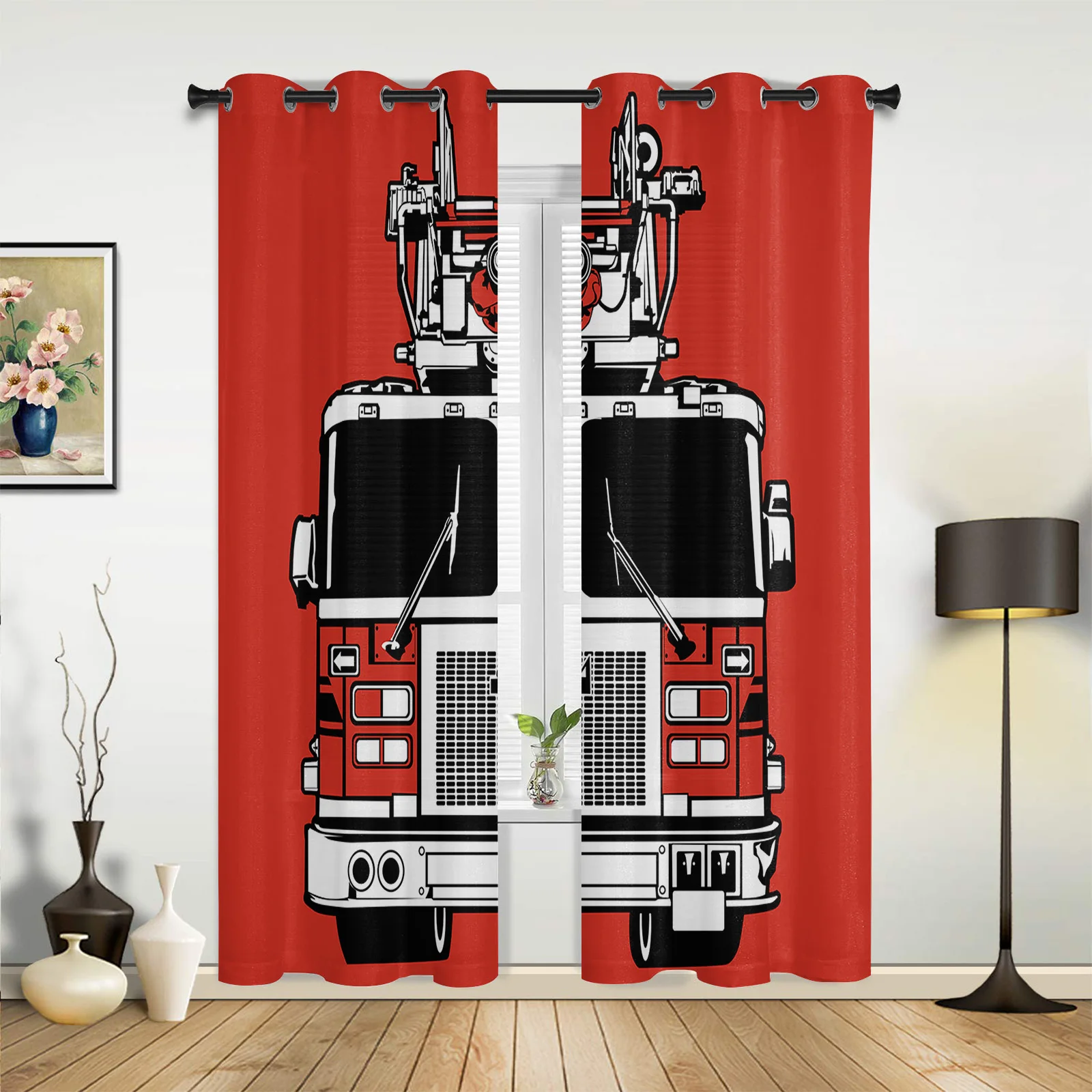 Огненный двигатель красные Мультяшные шторы для спальни гостиной занавески