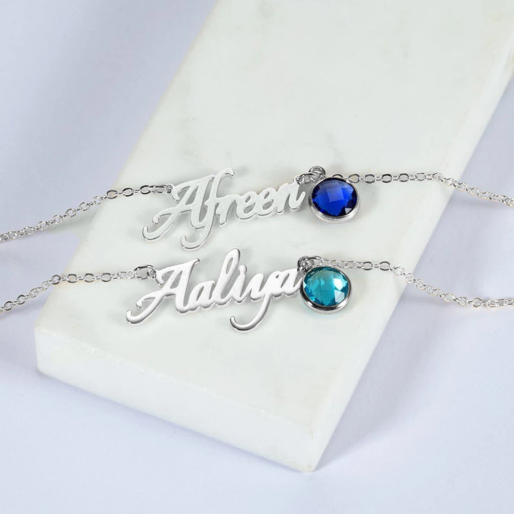 Customized Necklace for Women Personalised Handwritten Name with Birthstone Pendant Choker Stainless Steel Jewelry Birthday Gift
