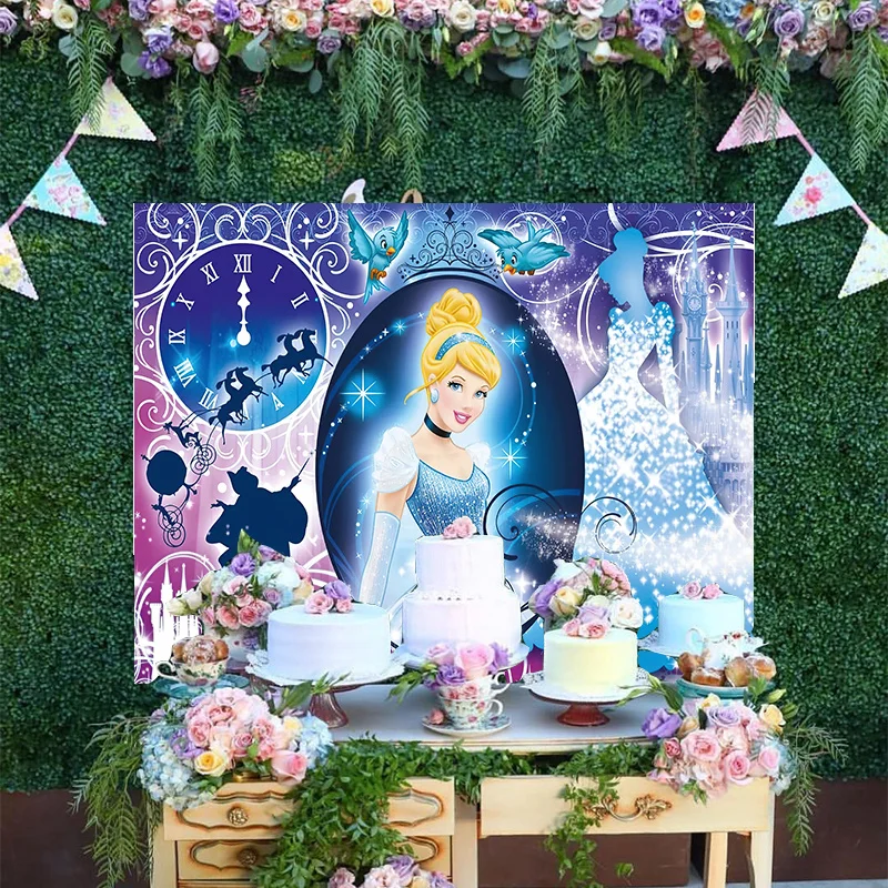 

Cartoon Disney Dreamy Castle Princess Cinderella Cute Blue Bird Carriage Backdrop Birthday Party Decoration Backgrounds Banner