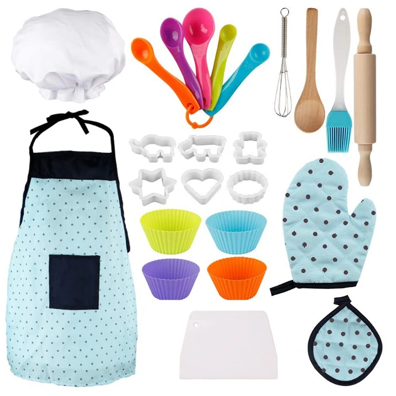 

Basic Cooking And Baking Set,24 Pcs Kids Chef Role Play For Little Boys And Girls Includes Apron, Chef Hat,Cookie Cutter
