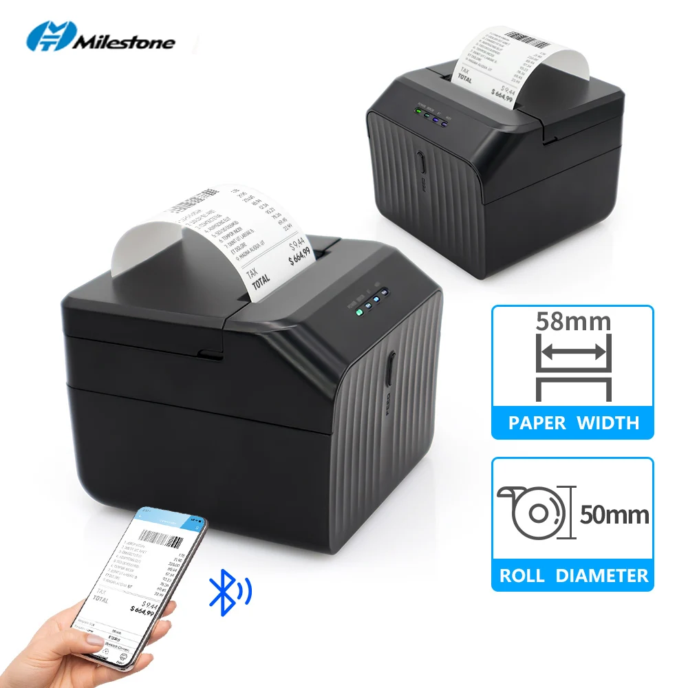 Термопринтер для чеков и этикеток Milestone Mini Desktop Pos 2 дюйма 58 мм Bluetooth термопринтер