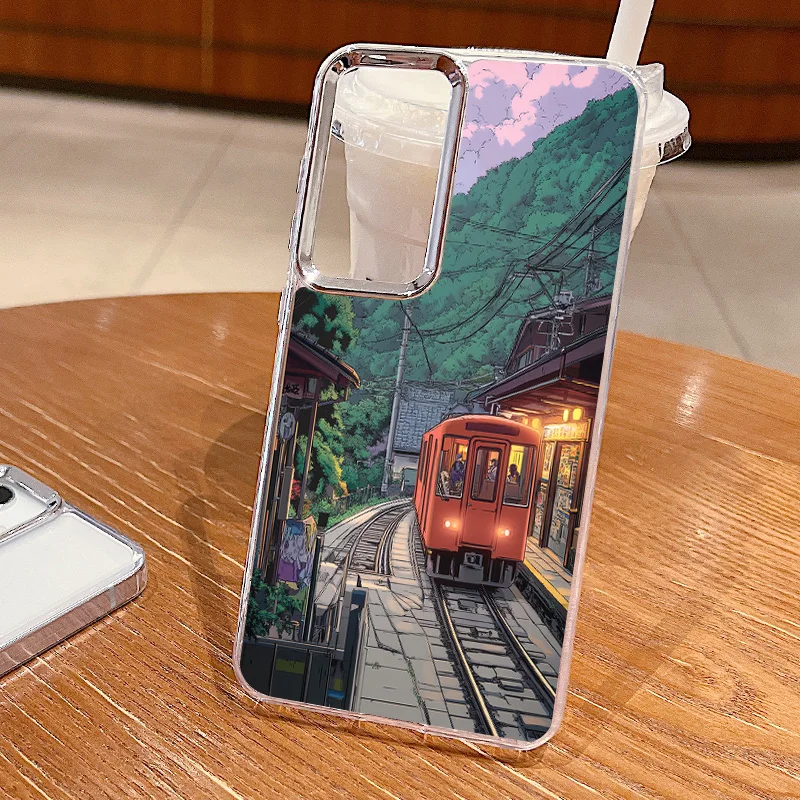 Чехол с покрытием линзы Anime Tram Town для Samsung Galaxy A55 A54 A35 A25 A15 5G A33 A14 A34 A52 A53 S20 S21 FE S22 S23 S24