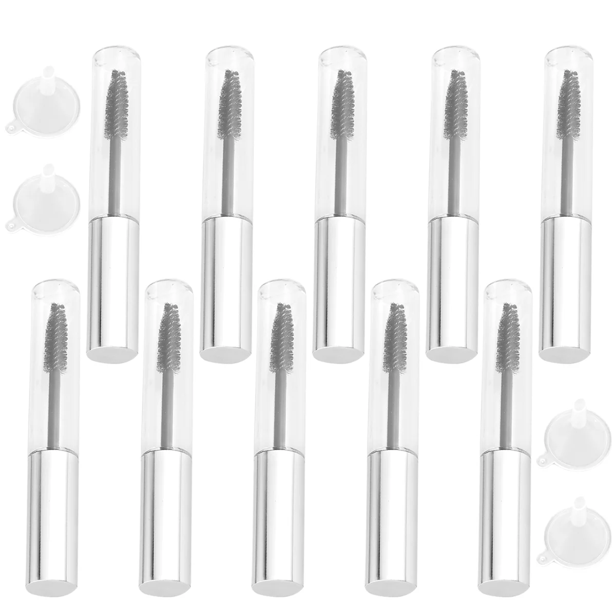 

10pcs Empty Mascara Tube with 4pcs Funnel, Eyelash Container Bottle for DIY Cosmetics ( Silver Lid )