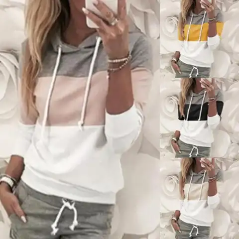 Women Hoodies Harajuku Casual Loose Long Sleeve Hooded 2023 Autumn Vintage Patchwork Sweatshirts Female Elegant Pullover Top 2XL