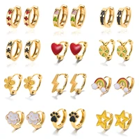 cute rainbow smile cloud earrings for women child korean fashion claw fishbone heart triangle drip oil ear stud creative jewelry