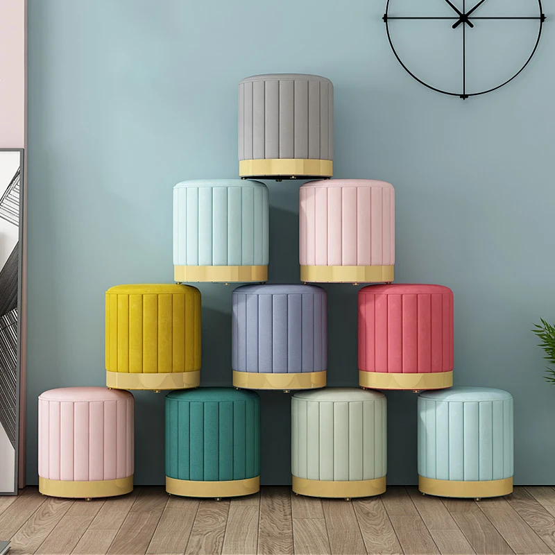 

Simple Wrought Iron Nordic Fabric Macaron Color Dressing Stool Change Shoes Small Sofa Fashion Living Room