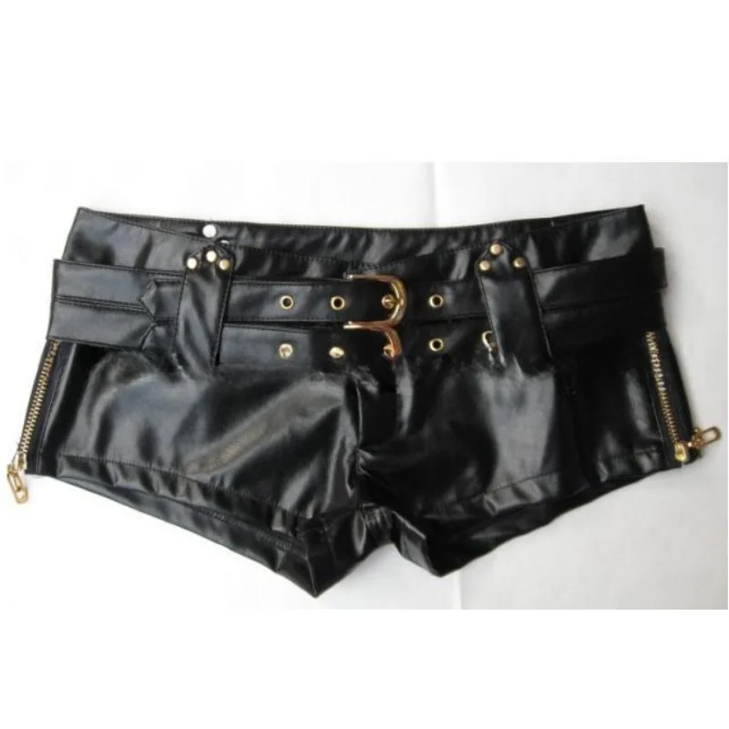 

2023 New Sexy PU Leather Biker Shorts Women Black Zipper Shorts Low Waist Bottom Cortos Mujer велосипедки