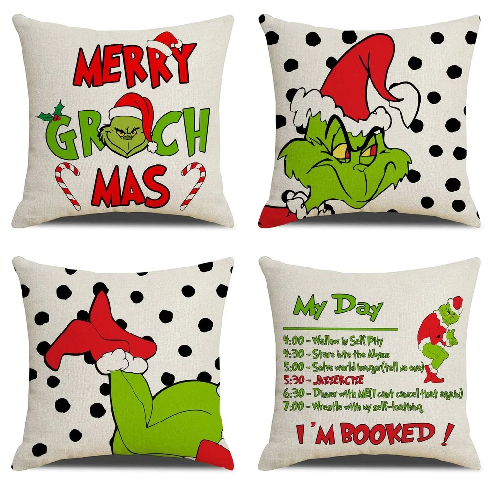 

Cartoon Grinch Christmas Pillow Case 45x45 cm Christmas Gifts Home Decoration Cushion Cover Linen Throw Pillow Cover for Couch