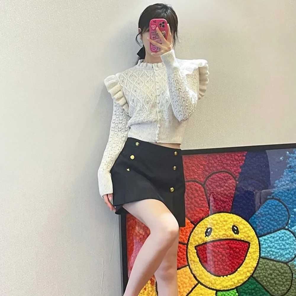 

PB&ZA Cardigan Women Vintage Sweater Korean Style Knitted Tierred Beading Chic Long Sleeve Coat Fashion Sweet Jumper Top4331164