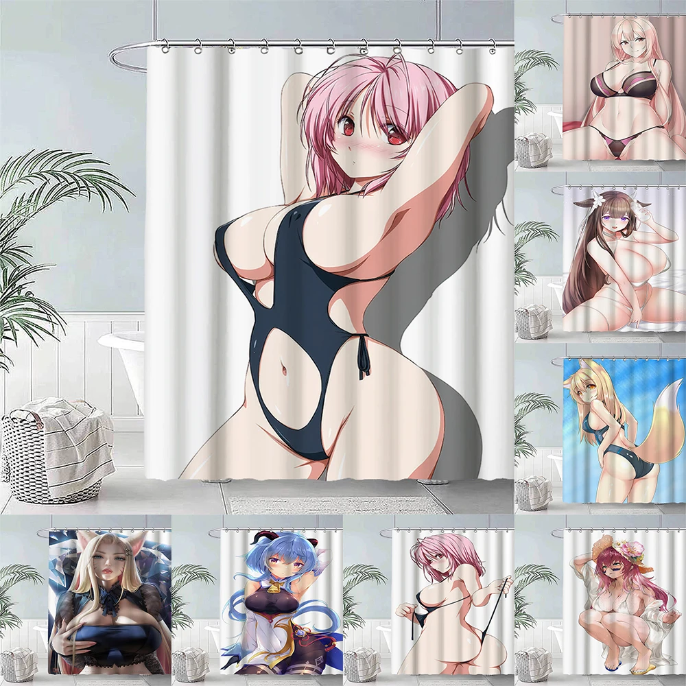 

Sexy Anime Girls Shower Curtain Cartoon Fashion Genshin Game Waterproof Mould Proof Bathroom Curtain