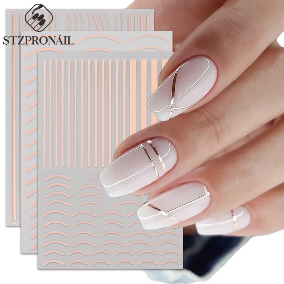 Rose Gold Line Nail Sticker Straight Luxury Curved Line Stripe Tape Tattoo 11.5*8CM Wraps Geometric Temporary Tattoos Decoration