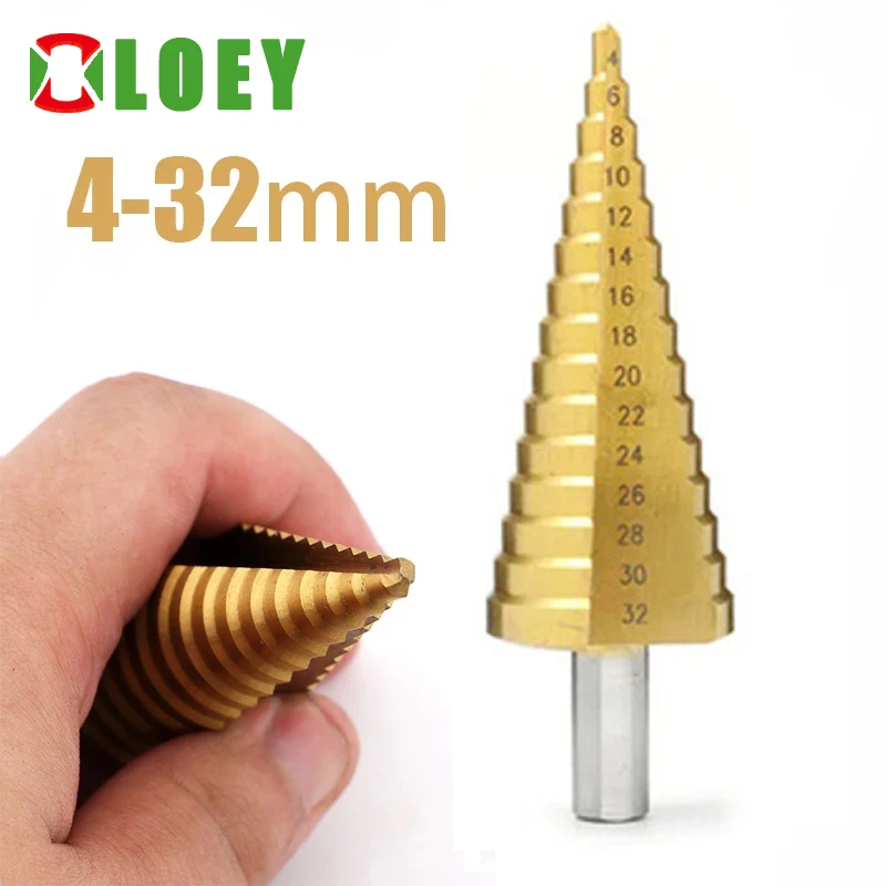 

Набор ступенчатых сверл, 4 -32 мм, из быстрорежущей стали с титановым покрытием, с шестигранным сердечником, конусное отверстие, для дерева