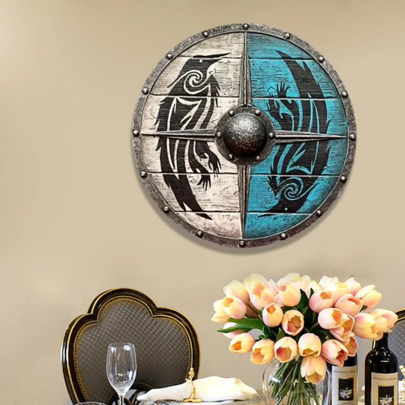 

Wall Hanging Decoration Wooden Shield Eivor Valhalla Raven Retro Viking Shields Vintage Ornaments Home Room Farmhouse Decoration