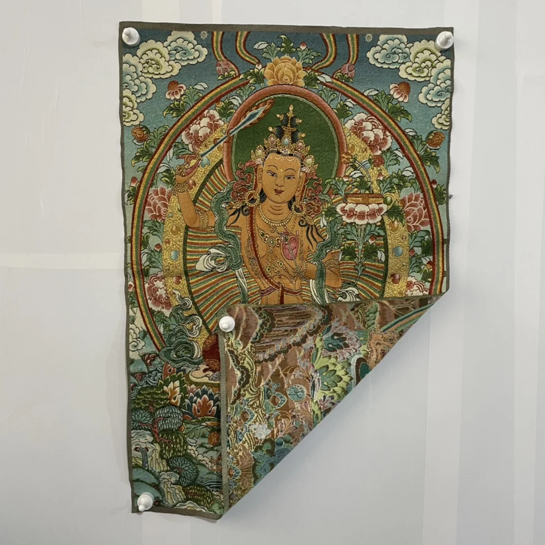 35&quotThangka embroidery Tibetan Buddhism silk Embroidery Manjushri Bodhisattva Sitting Buddha Thangka hanging screen