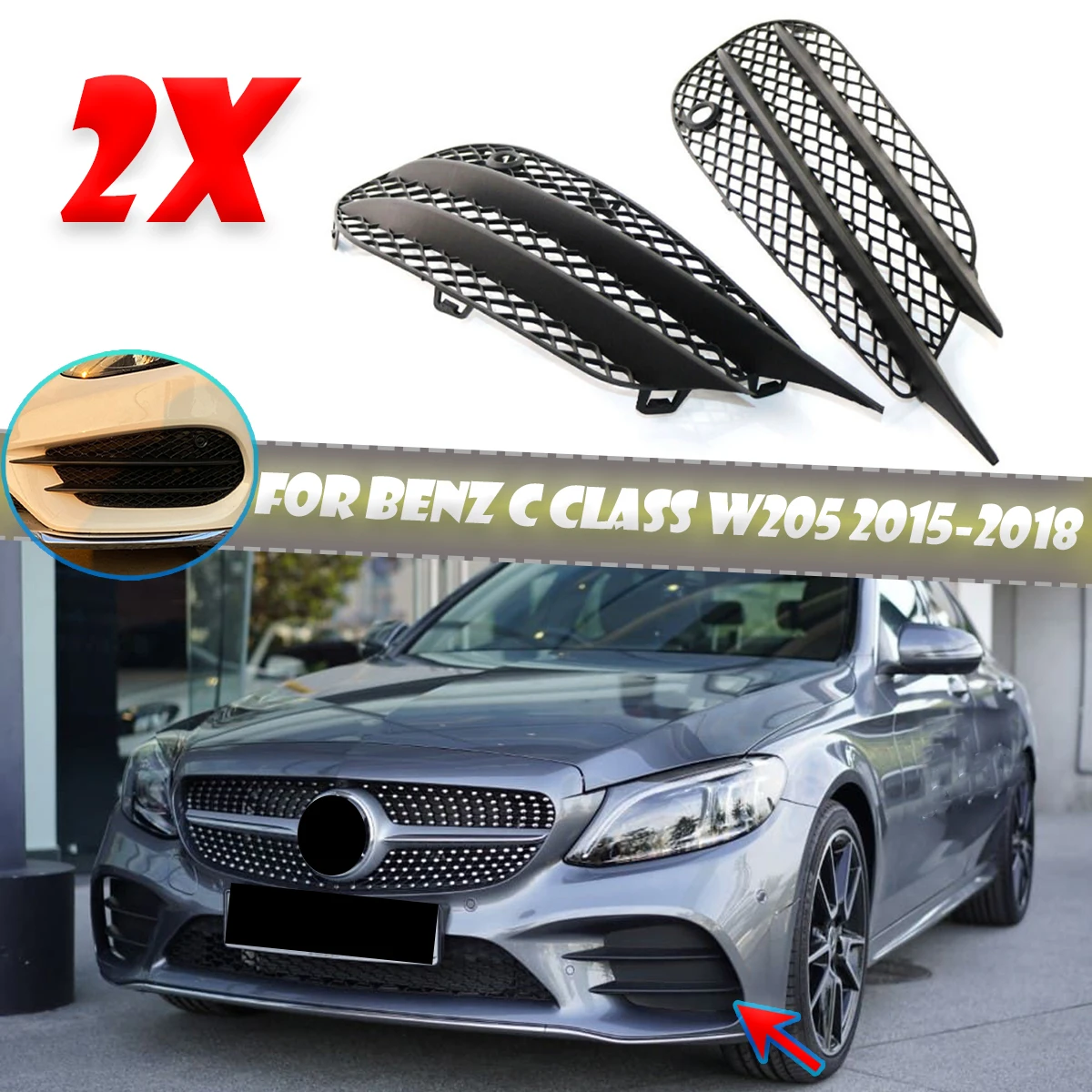 

Передние противотуманные фары для Mercedes Benz C Class W205 C43 AMG C180 C200 15-18, накладка на решетку радиатора, декоративные наклейки