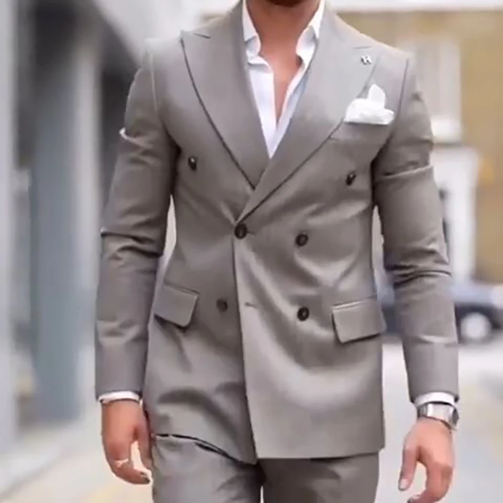 Элегантные мужские костюмы цвета шампанского двубортный деловой Блейзер модный