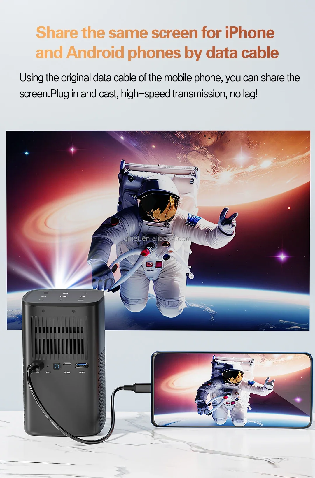 Портативный проектор 4K Full HD 3D DLP с Android Автофокусом 5G WiFi BT Уличные вечеринки