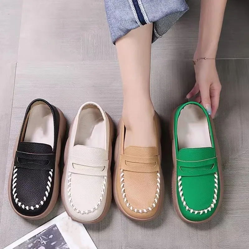 

BCEBYL 2023 New Women's Flat Platform Shoes Fashion Spring Autumn Casual Lok Fu Retro Shoes Leather Casual Shoes Shoes for Women