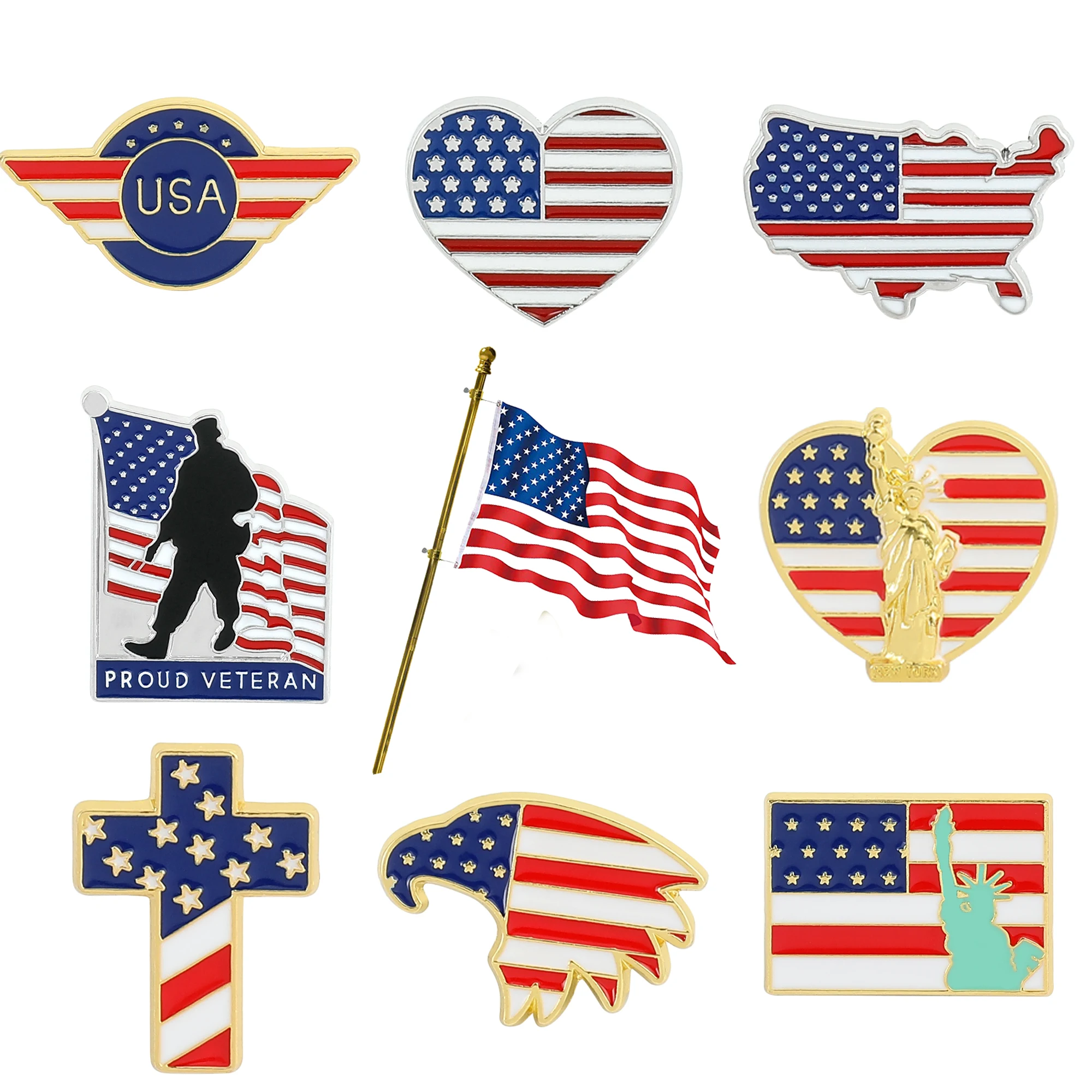 

USA Flag Lapel Pin Cute Coat of Arms of United States American Map Flag National Emblem Brooch Button Badges Lapel Pins