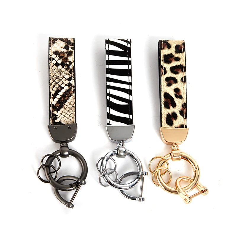 

Luxury Genuine Leather Keychain Lanyard Men Women Leopard Zebra Snake Pattern Buckle Car Key Ring Holder Jewelry Gift