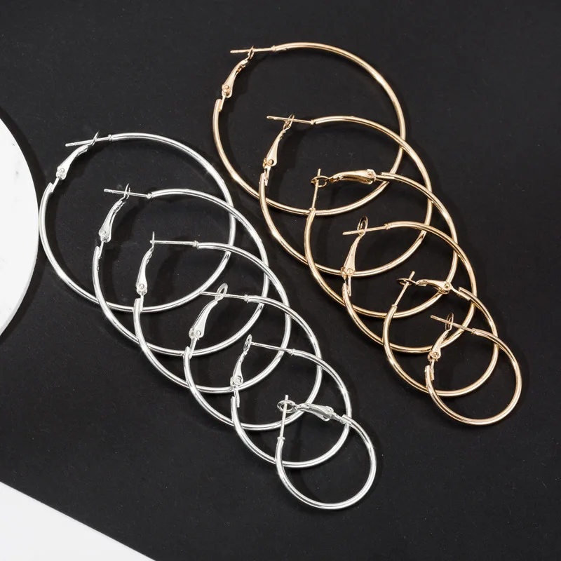 

6 Pairs/set Big Metal Circle Earrings Unisex Punk Hoop Earrings Set Jewelry for Women Girls Steampunk Ear Clip Punk Earrings