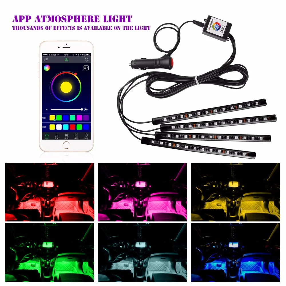 

Car interior atmosphere light 12 lights one for four 48LED colorful APP control voice control LED